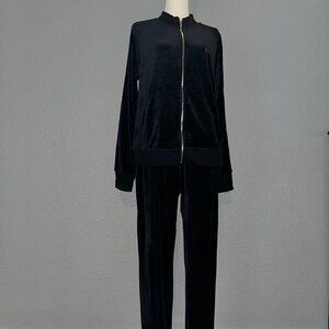 Vintage Retro 90's Y2K BEBE Velour Bedazzled Logo Sweat Track Suit Black EUC -XL